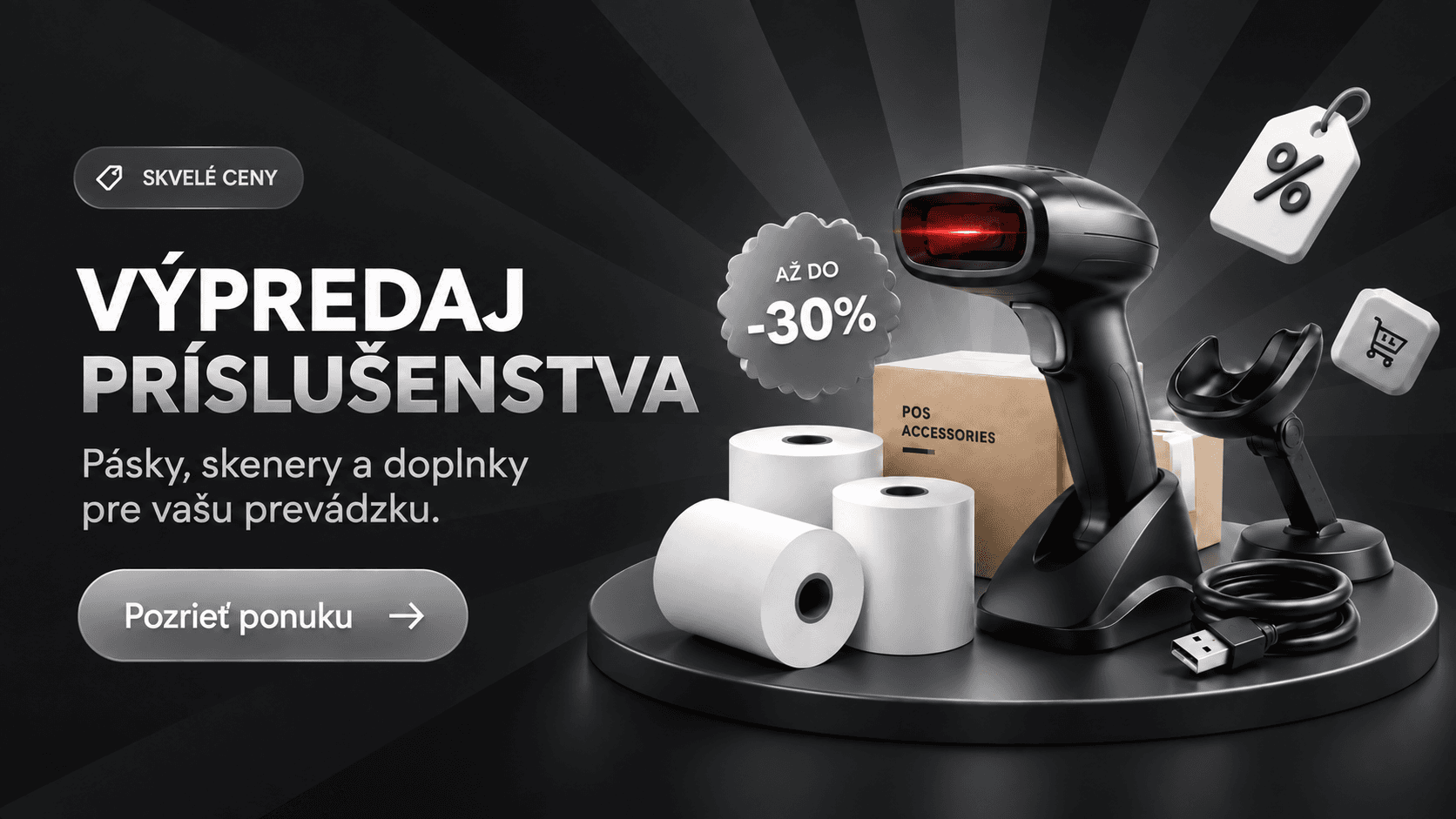 Výpredaj príslušenstva až do -30 %: pásky, skenery a doplnky pre vašu prevádzku